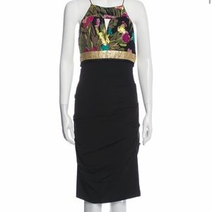 Nicole Miller silk knee-lenght dress. Size:S. Color: black/metallik